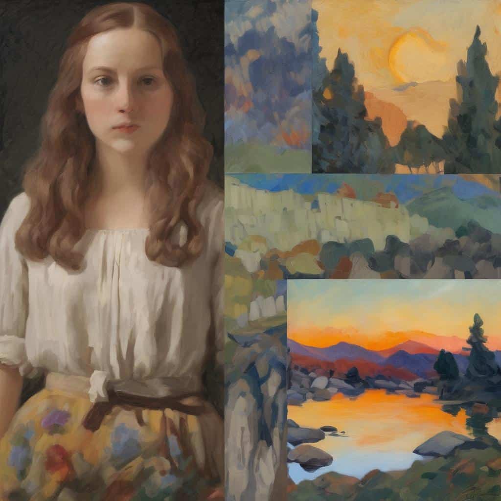 Ανθρώπινο πορτρέτο με ρεαλιστικό στυλ και παραστατικότητα, μέρος της έκθεσης Τέχνη και Ψυχολογία: Το Υποσυνείδητο στον Καμβά, με φόντο αφηρημένα τοπία που αναδεικνύουν το υποσυνείδητο μέσω τέχνης.